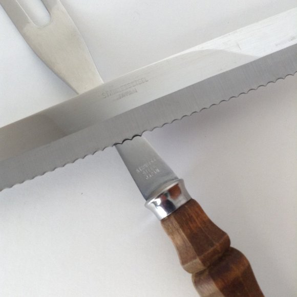 Vintage 2 Piece Knife & Fork Stainless Steel Japan Carving Set Wooden Handles - Picture 2 of 9